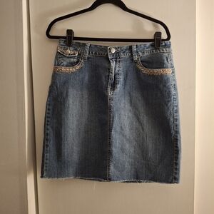 V.S.H. Jeans Women's Denim Blue Embroidered Knee-Length Pencil Skirt